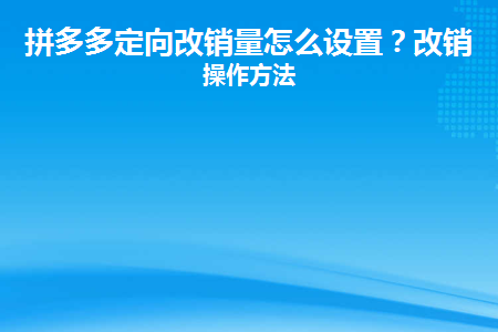 拼多多定向改销量怎么设置(拼多多改销量定向供货)