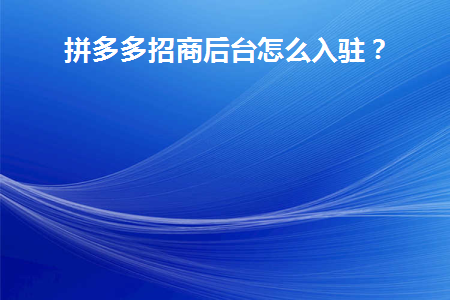 拼多多招商后台怎么入驻(拼多多招商项目)